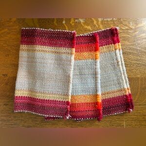 Vintage Hand-Woven Placemats Southwestern Fringe Stripes Dining Set of 3 Boho